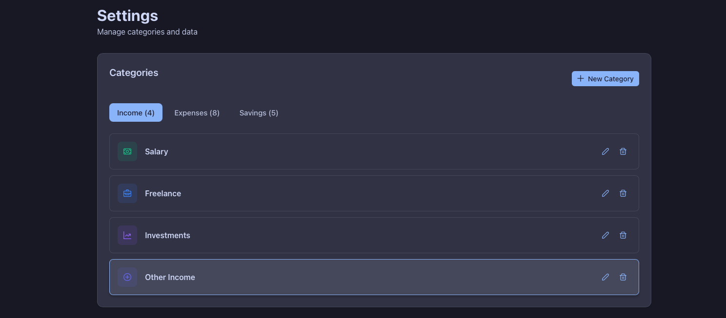 Custom Categories screenshot
